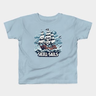 Pirate Ship, Skull Sails Kids T-Shirt